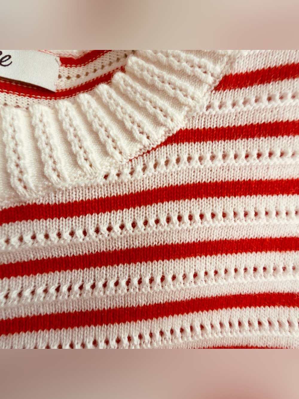 Madewell Bright Red and Cream Striped Short Sleeve Crew Sweater - M - Picture 4 of 7